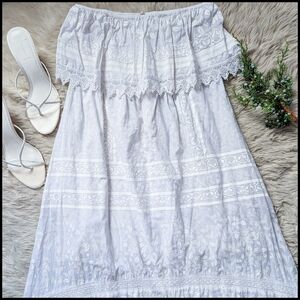 EUC Lola Australia Strapless Smocked High Low Lace Trim Dress